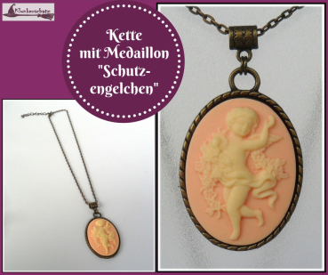 Kette mit Medaillon "Schutzengelchen" im romantischen Vintagelook - 45 - 50 cm